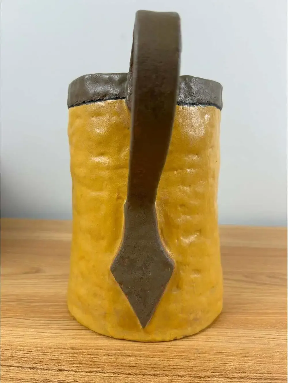 SEG Style Early 1900s Student Pottery Yellow Brown Glazed Handled Pitcher